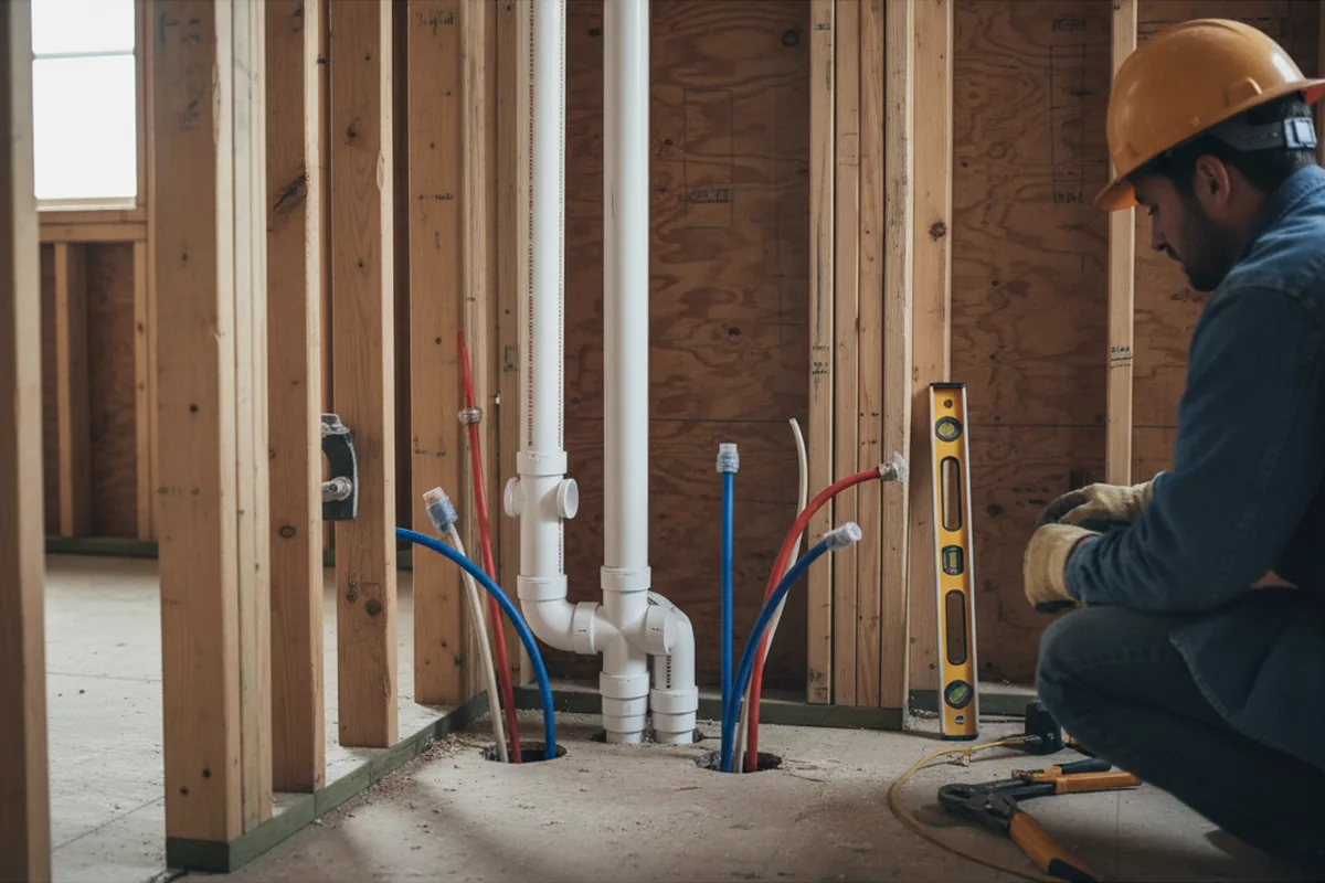 Drain and supply rough-in during Sump Pump Repair in Barry