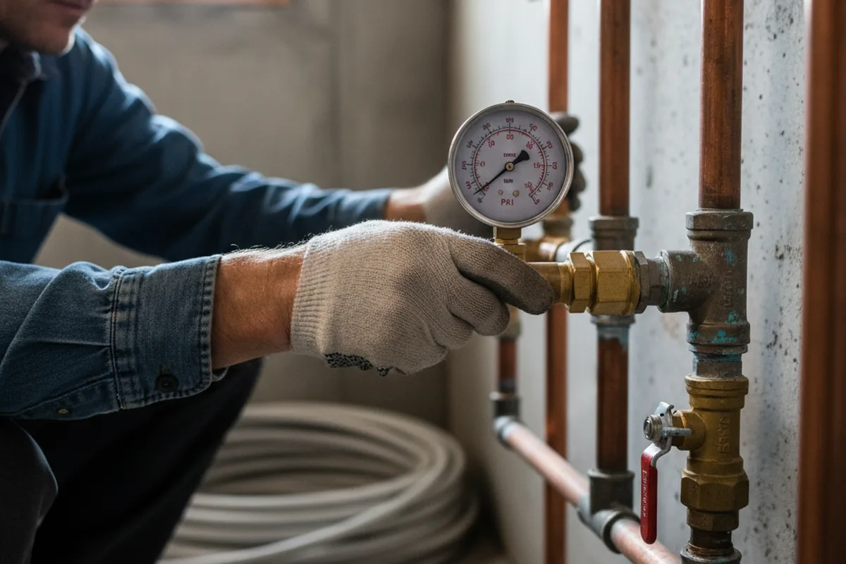 Pressure testing a repaired line during Water Line Repair in Barry